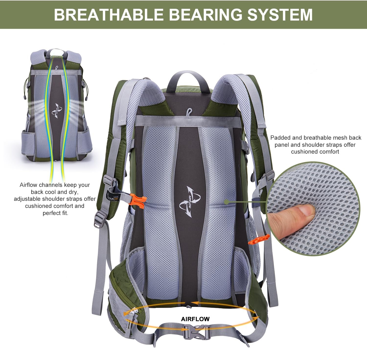 MOUNTAINTOP 40L Hiking Backpack Travel Daypack with Rain Cover for Outdoor Backpacking, Camping Armygreen-40l 40L