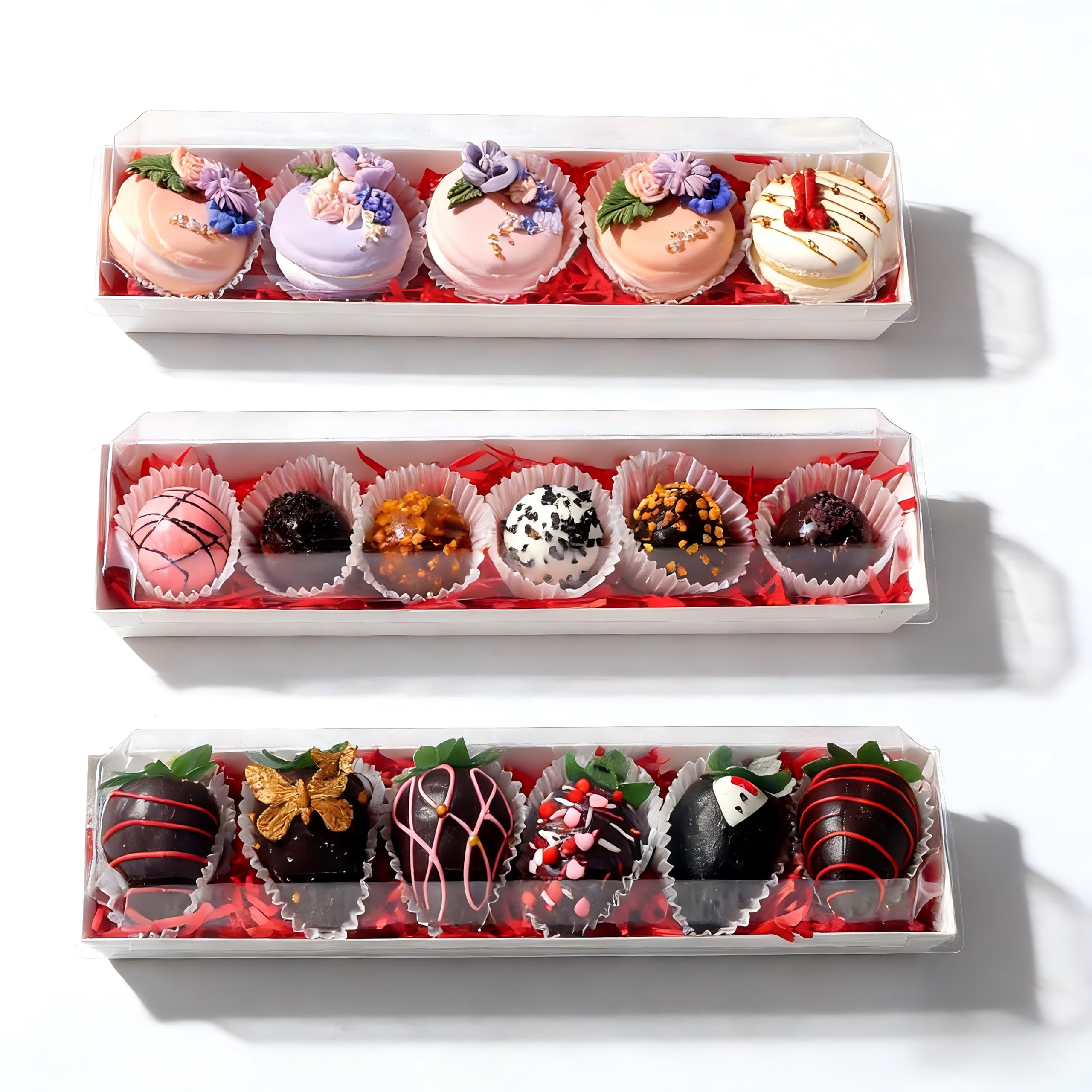 JCXGRVC 50 Pack 12 x 2.8 x 2.4 Inches Chocolate Covered Strawberries Boxes Macaron Boxes with Clear Lids 12 Inches Long Bakery boxes with Window for