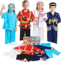 DISHIO Kids Dress Up Costumes Trunk - 14PCS Fireman Police Doctor Chef Role Play Outfits for Toddlers Boys Girls Age 3-6