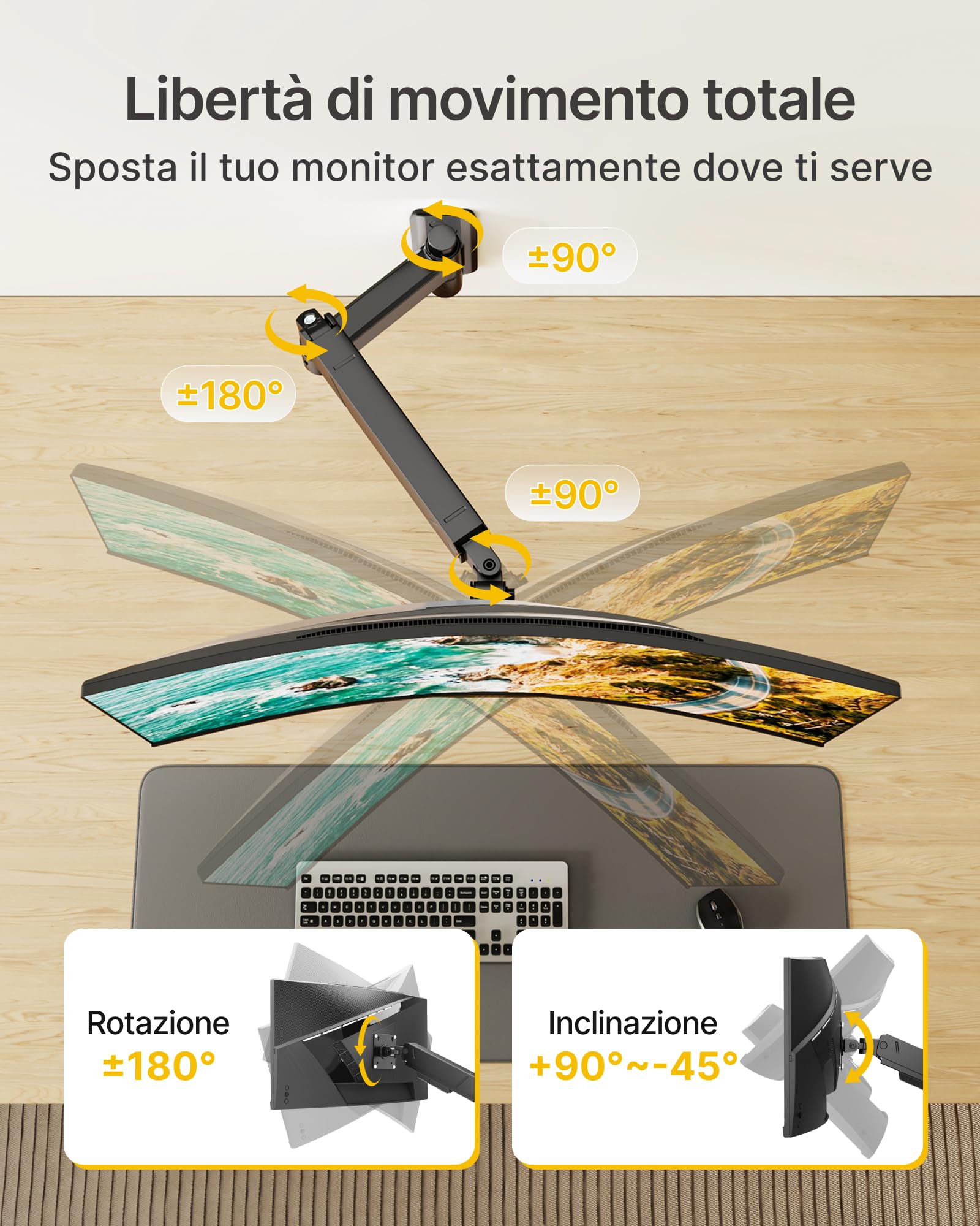monTEK Supporto da parete per TV da 17-45 pollici, fino a 16 kg, inclinabile, girevole, regolabile in altezza, supporto da parete per monitor Full Motion, VESA 75 x 75/100 x 100 mm, nero