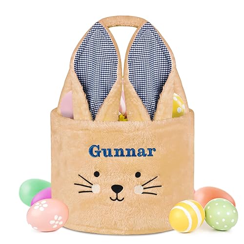 Zmoicky Cesta de Pascua, canastas de Pascua personalizadas para niñas y niños, cestas de conejo de Pascua, conejo marrón