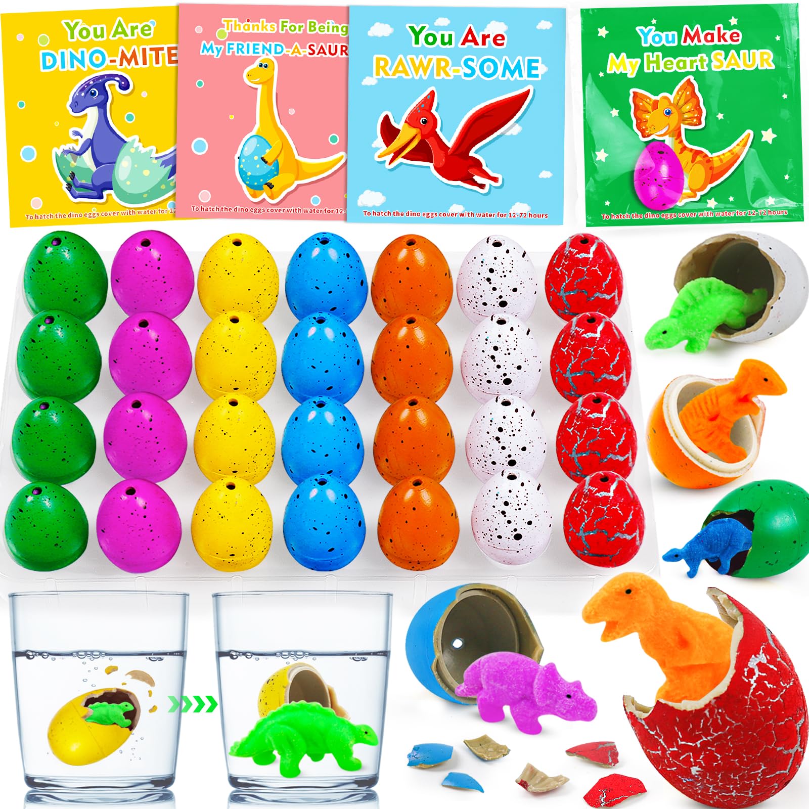 Photo 1 of 28Pack Valentines Day Gifts for Kids - Hatching Dinosaur Eggs with Valentines Cards for Kids Classroom School Class Exchange Cute Toddler Dino Toys Party Favors Goodie Bags Stuffers Prize for Boy Girl