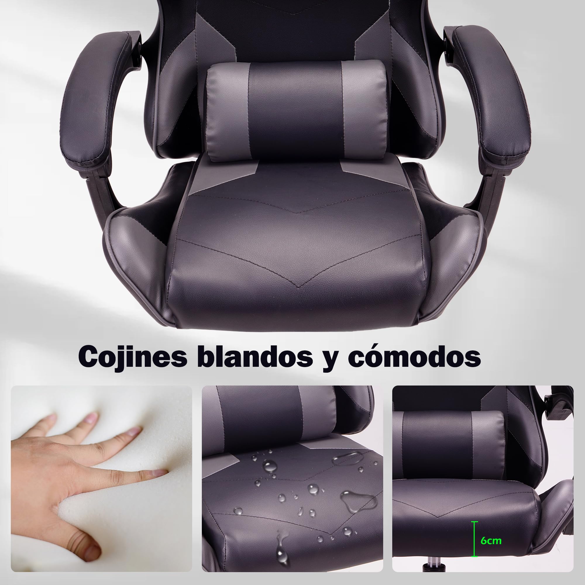 T-THREE. Silla ergonómica de respaldo alto para juegos, computadora, oficina y estudio, giratoria con soporte lumbar ajustable y reposacabezas, capacidad de 150 kg, ideal para