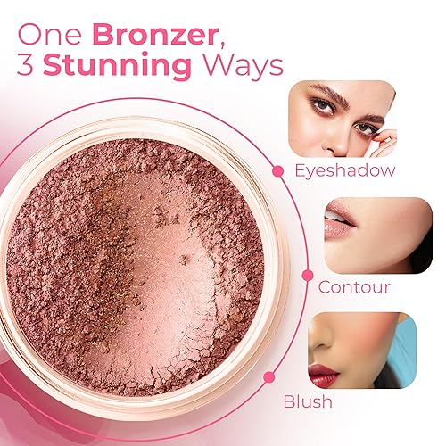 Miniatura 10 de BRONZER - Polvo bronceador de maquillaje mineral con base de brillo solar de cara desnuda (tarro de muestra de 0.11 onzas)