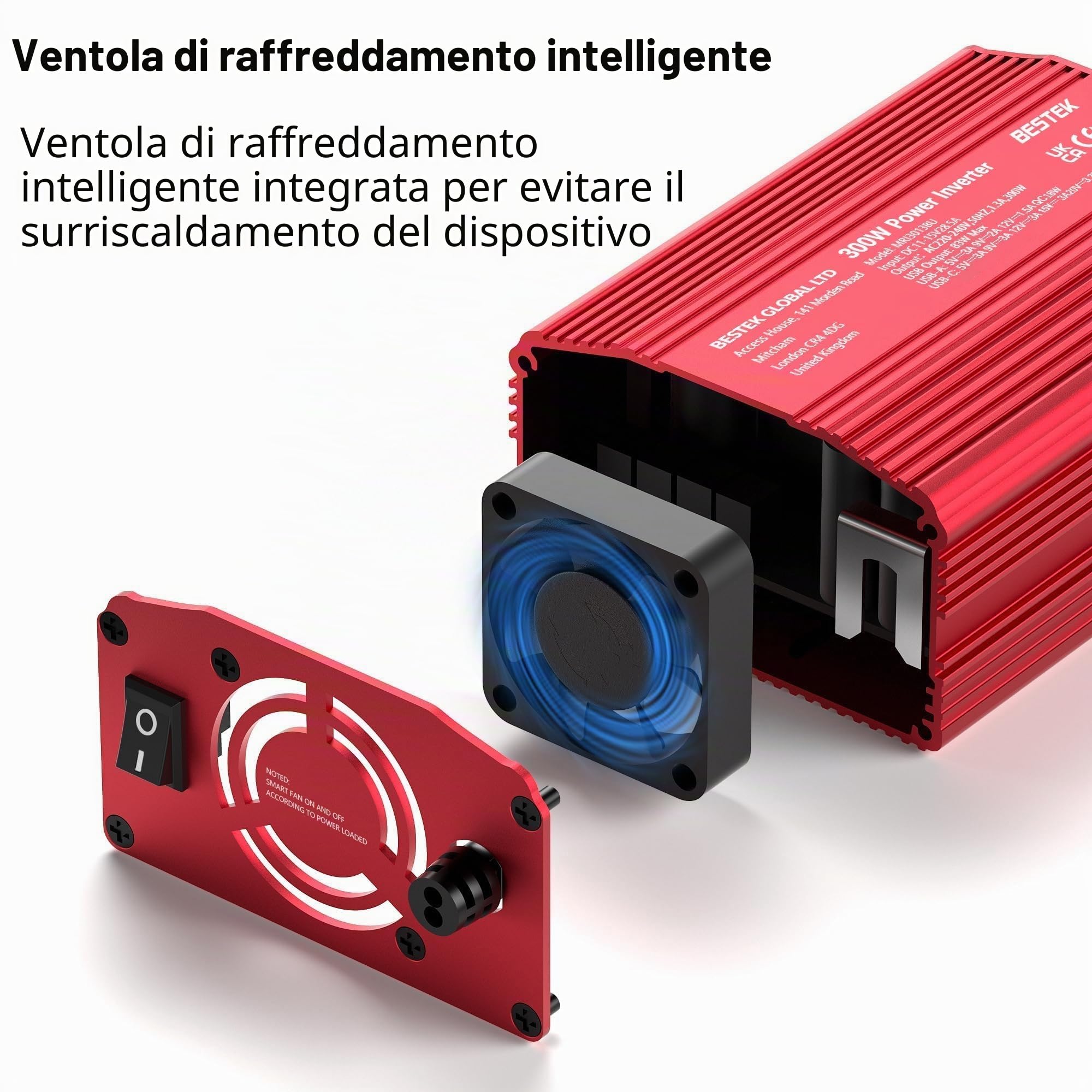 BESTEK 300W Inverter 12v 220v 230V 240V,Inverter Auto con Prese AC 2 USB-C (65 W e 30 W) 2 USB-QC (18 W),Convertitore Potenza per Camper/Barca a Onda Sinusoidale Modificata