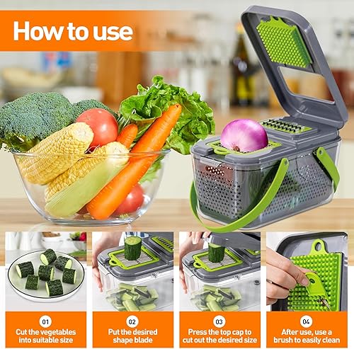 Miniatura 5 de APSARAS USA Pro 18 en 1 Picadora de verduras, picadora de alimentos con contenedor, cortador de verduras y espiralizador para ensalada de cebolla