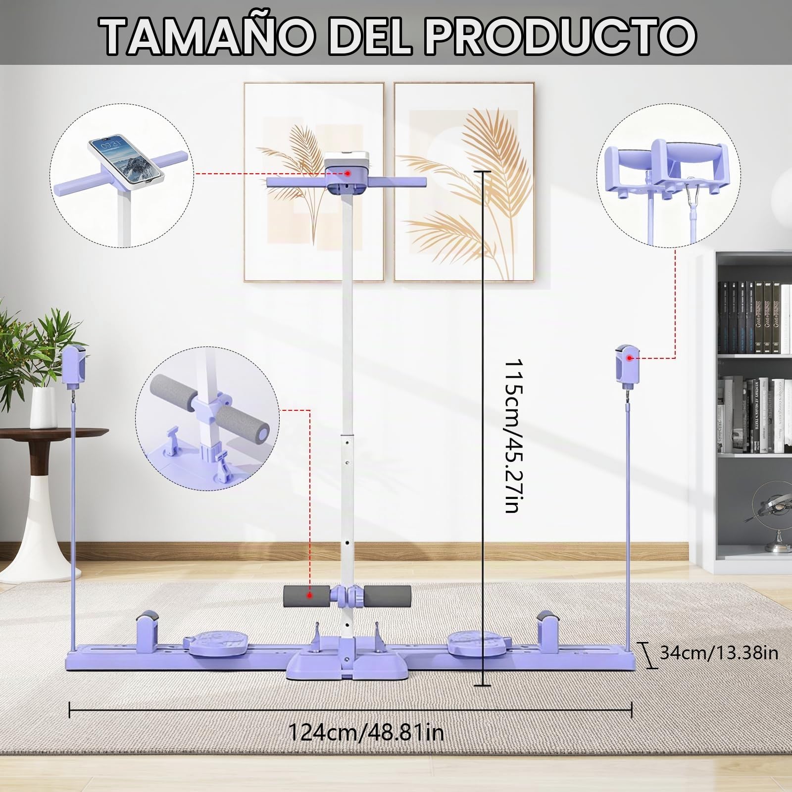 Tabla Pilates Reformer, 6 En 1 Ejercitador Suelo Pélvico Máquina Esquí Tabla Entrenamiento Multifuncional Deslizamiento Pilates con Bandas Resistencia Soporte para Teléfono Móvil Entrenador Abdominal