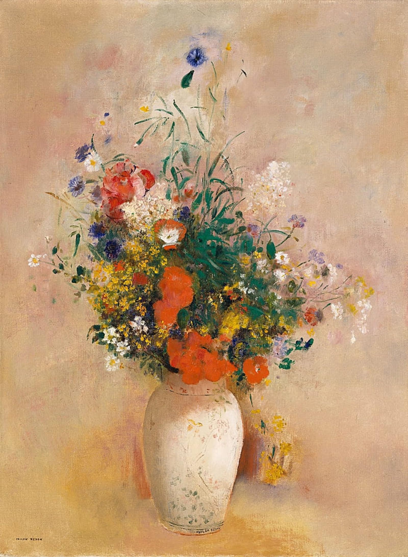 POSTERIIk Vintage Art Print Images Pictures Print Vase of Flowers Pink Background by Odilon Redon Modern Colour Posters for Office Home Decor 60x90cm
