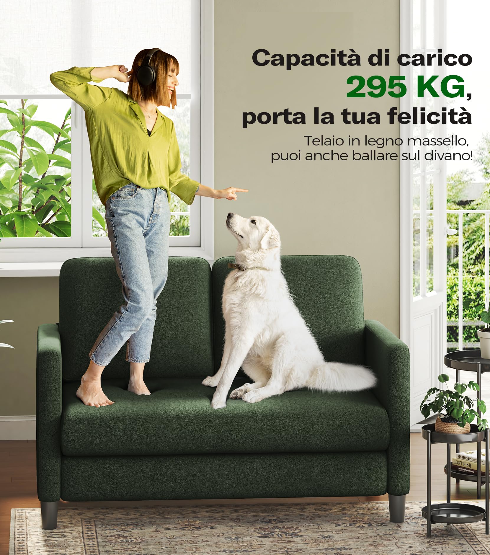 Welzona Divano Piccolo a 2 Posti, Tessuto Teddy 130cm, Divani Per Soggiorno