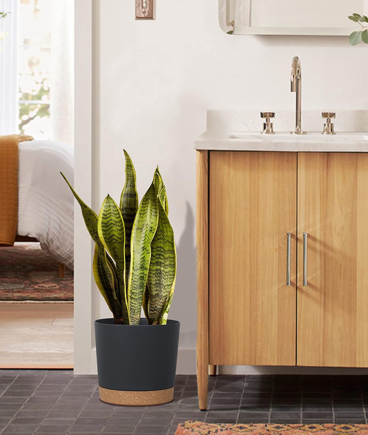 kubvici Plant Pots for Indoor Plants, 2 Pack 8 Inch Plastic Flower Pot Planters with Drainage Saucer for Indoor Outdoor Garden Home (8” Black) - Image 5