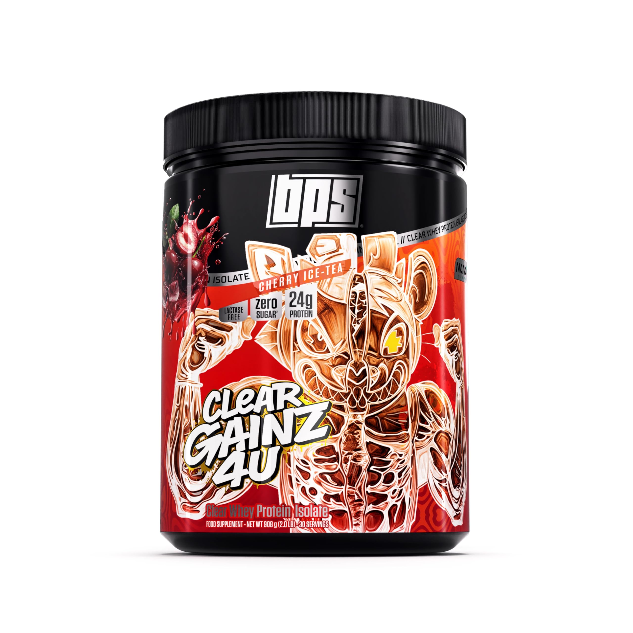 BPS PHARMA ClearGainz4U - Clear Whey Protein Isolat sans sucre - Pour le développement musculaire, le régime et la récupération - 24 g de protéines par portion - Sans lactose et sans graisse - Saveur