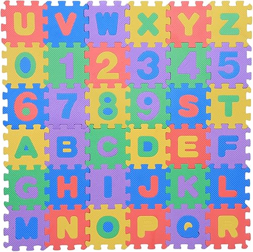 ViaGasaFamido Tapete de juego de espuma EVA para niños, 36 piezas de espuma EVA suave, con números y letras, rompecabezas para piso, habitación de