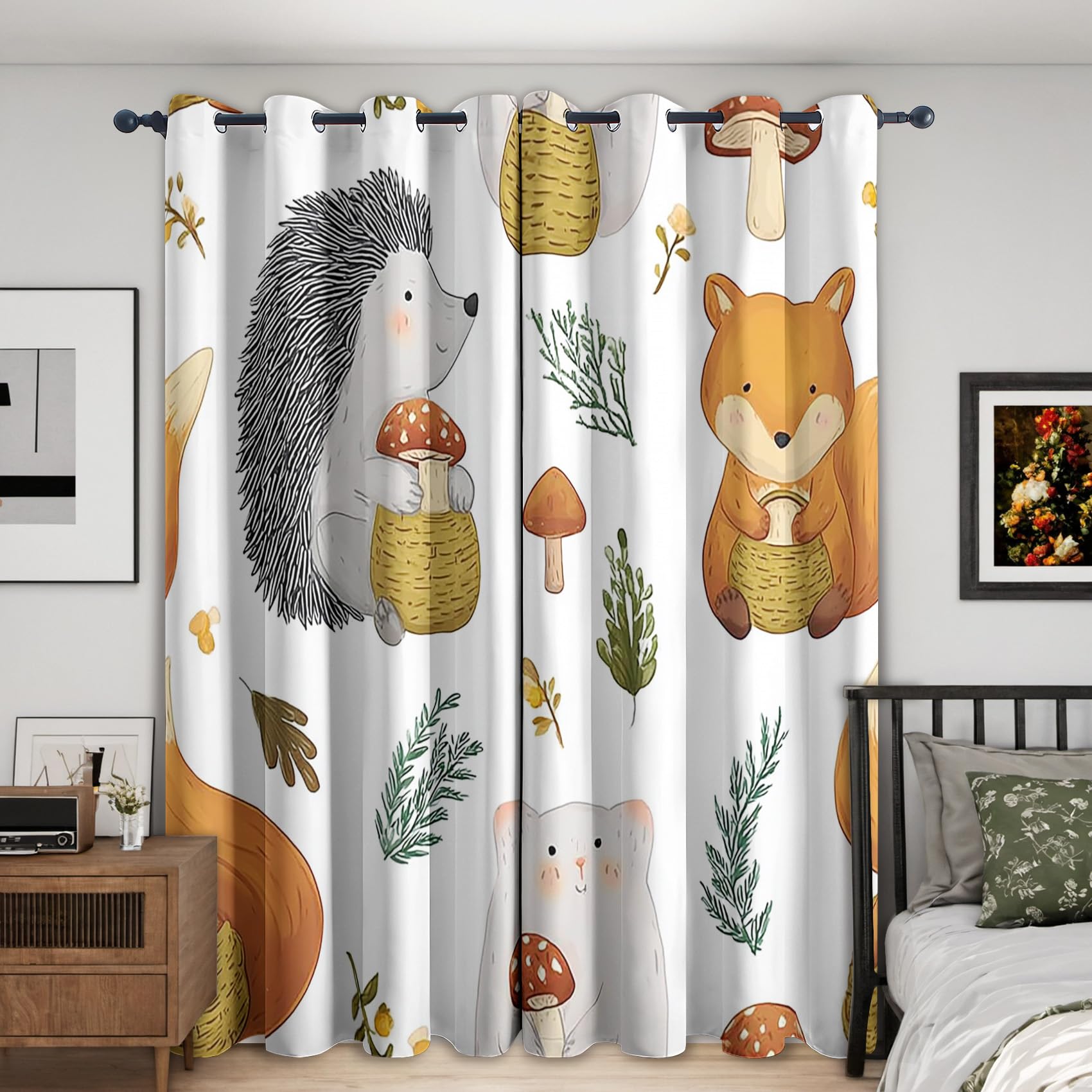 Générique Rideau Occultant Animal Dessin Animé Mignon, Lot de 2 Rideaux Occultant Thermique Isolant à Oeillets, Motif Enfant Animaux de la Forêt, Decoration Chambre Salon Fenetre, 110 L x 215 H Fz12-C