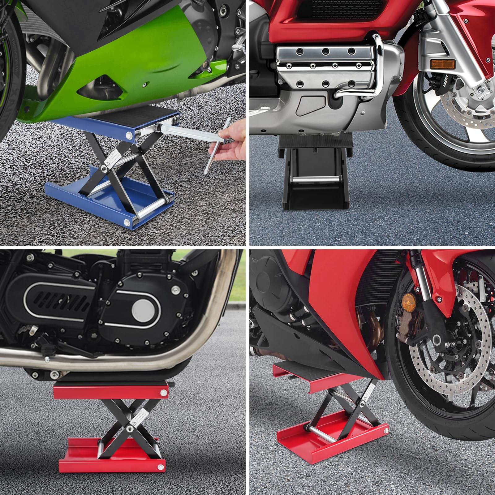 Sollevatore per moto, sollevatore per moto, regolabile in altezza, 93-350 mm, supporto per forbice di sollevamento con ampia piattaforma, sollevatore per riparazione di biciclette (portata 500 kg