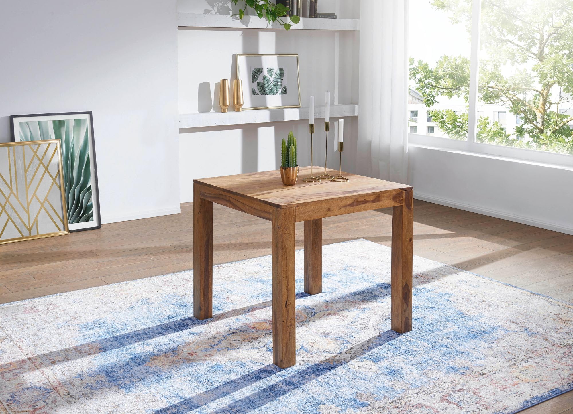 Wohnling Esstisch Mumbai Massivholz Sheesham 80 cm Esszimmer-Tisch Holztisch Design Küchentisch Landhaus-Stil dunkel-braun