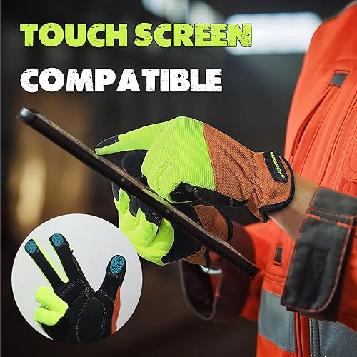 Miniatura 4 de HANDLANDY Mens Work Gloves Touch screen, Utility Mechanic Gloves, Flexible Breathable Fit- Padded Knuckles & Palm