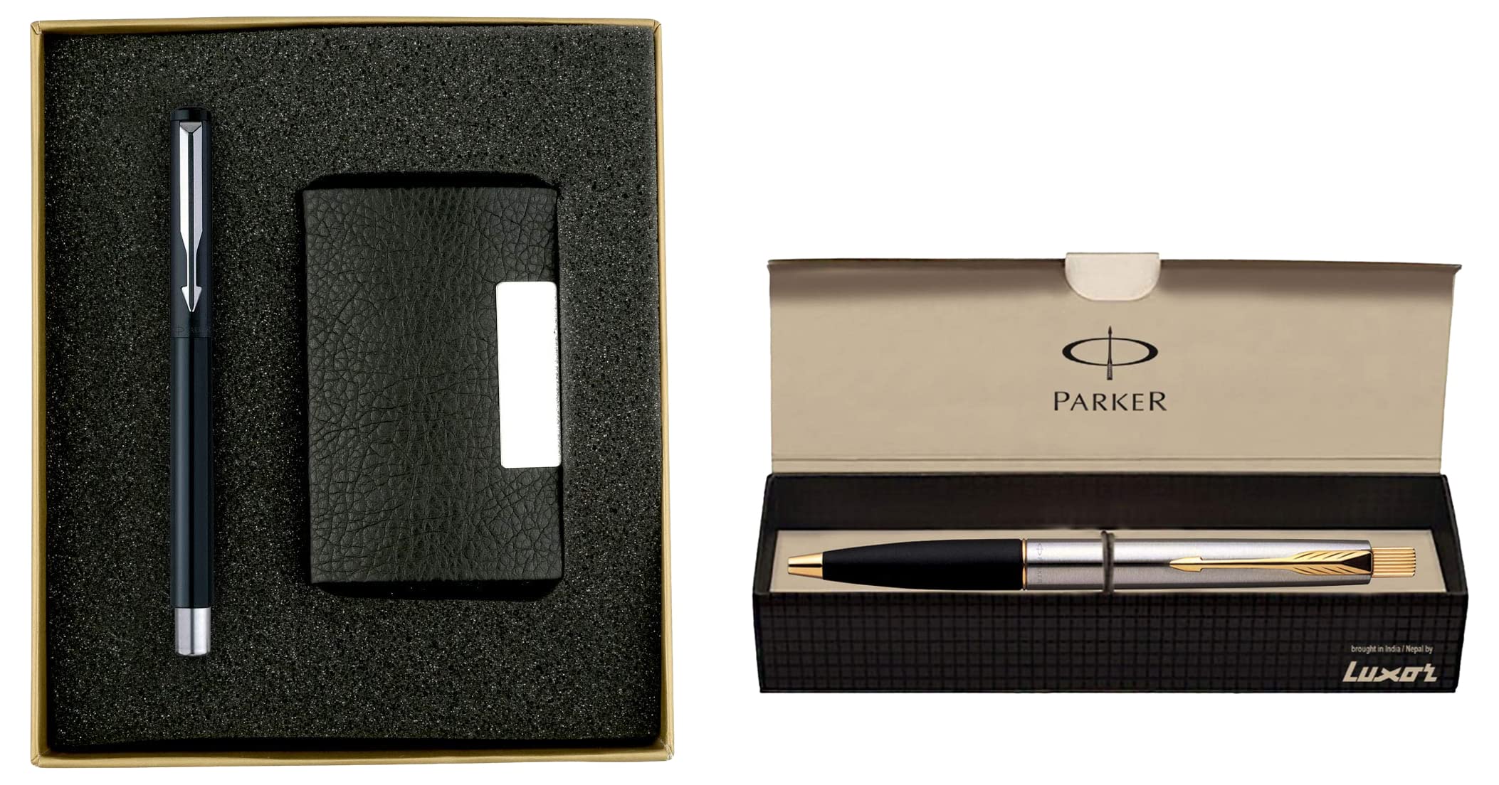 Parker Vector Chrome Trim Black Roller Ball Pen with Free Card Holder (Black) Frontier Stainless Steel GT Ball Pen