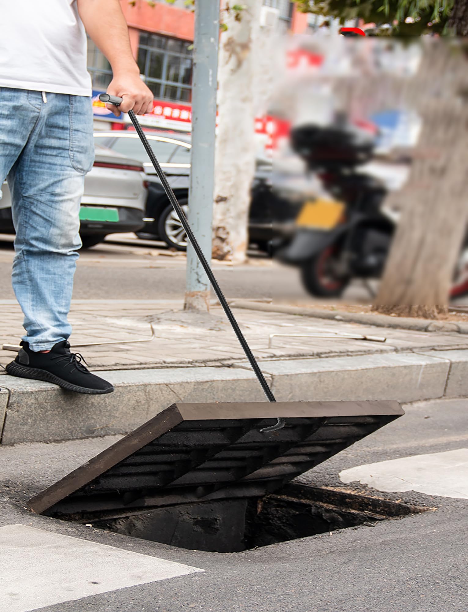 Hak do podnoszenia płyt kanalizacyjnych ze stali nierdzewnej - hak podnoszący z uchwytem T do trampolin i płyt kanalizacyjnych, średnica 14 mm, długość 60 cm (23,6") - narzędzie do podnoszenia r