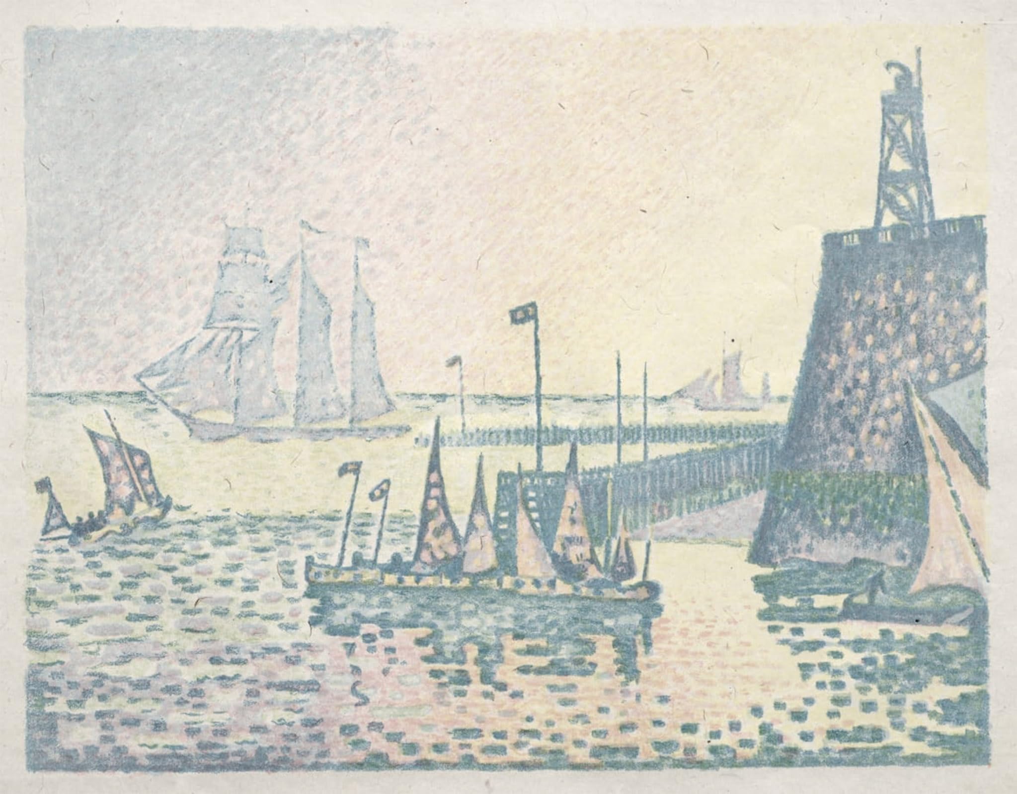 ARTXLXXBN Famous Painting Canvas Artwork Graffiti Print Evening the Jetty At Vlissingen by Paul Signac Portrait Canvas Image for Home Decor 60x90cm