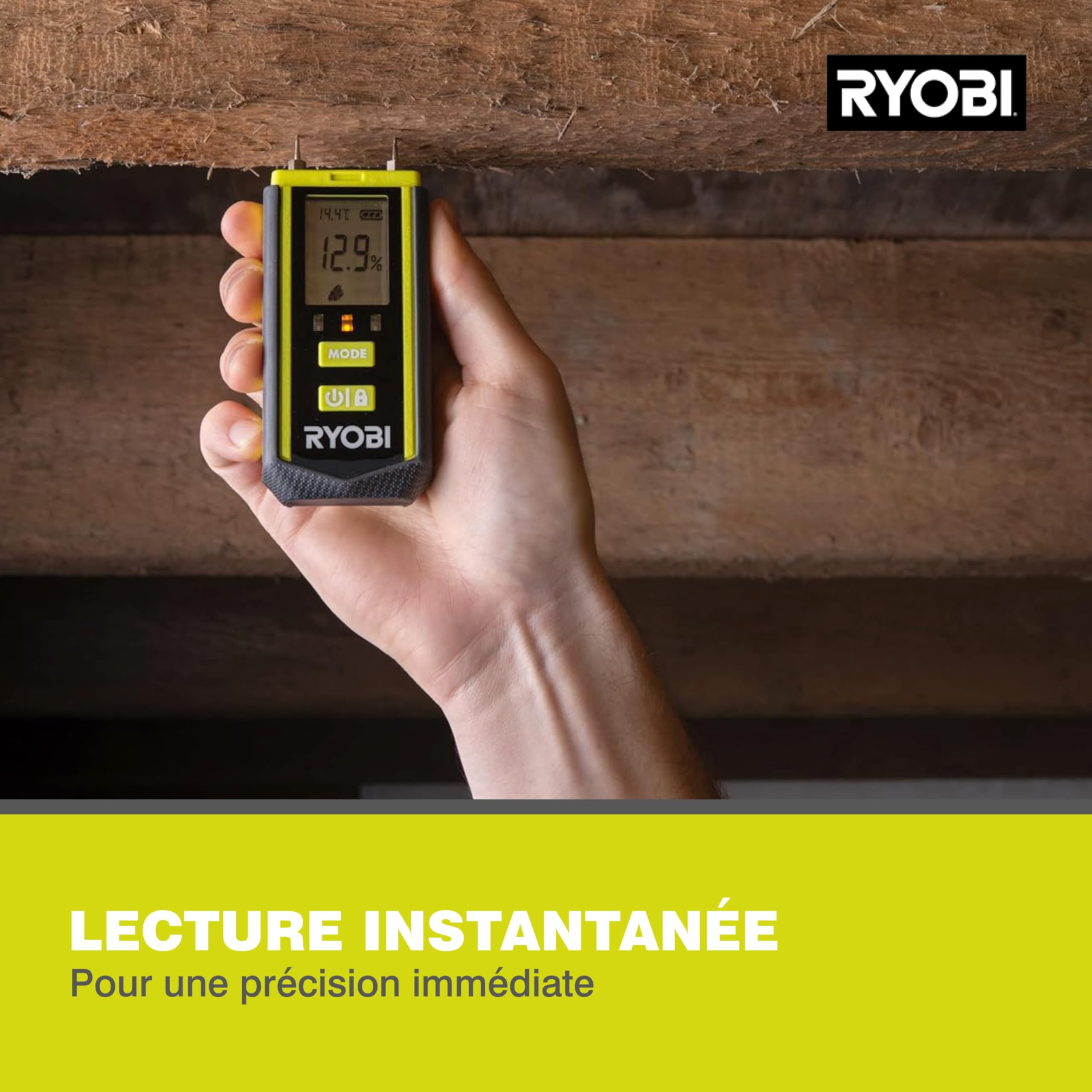 RYOBI Testeur d’Humidité RBPINMM1 Détection Bois Matériaux Bâtiment Grand Écran LCD Compact