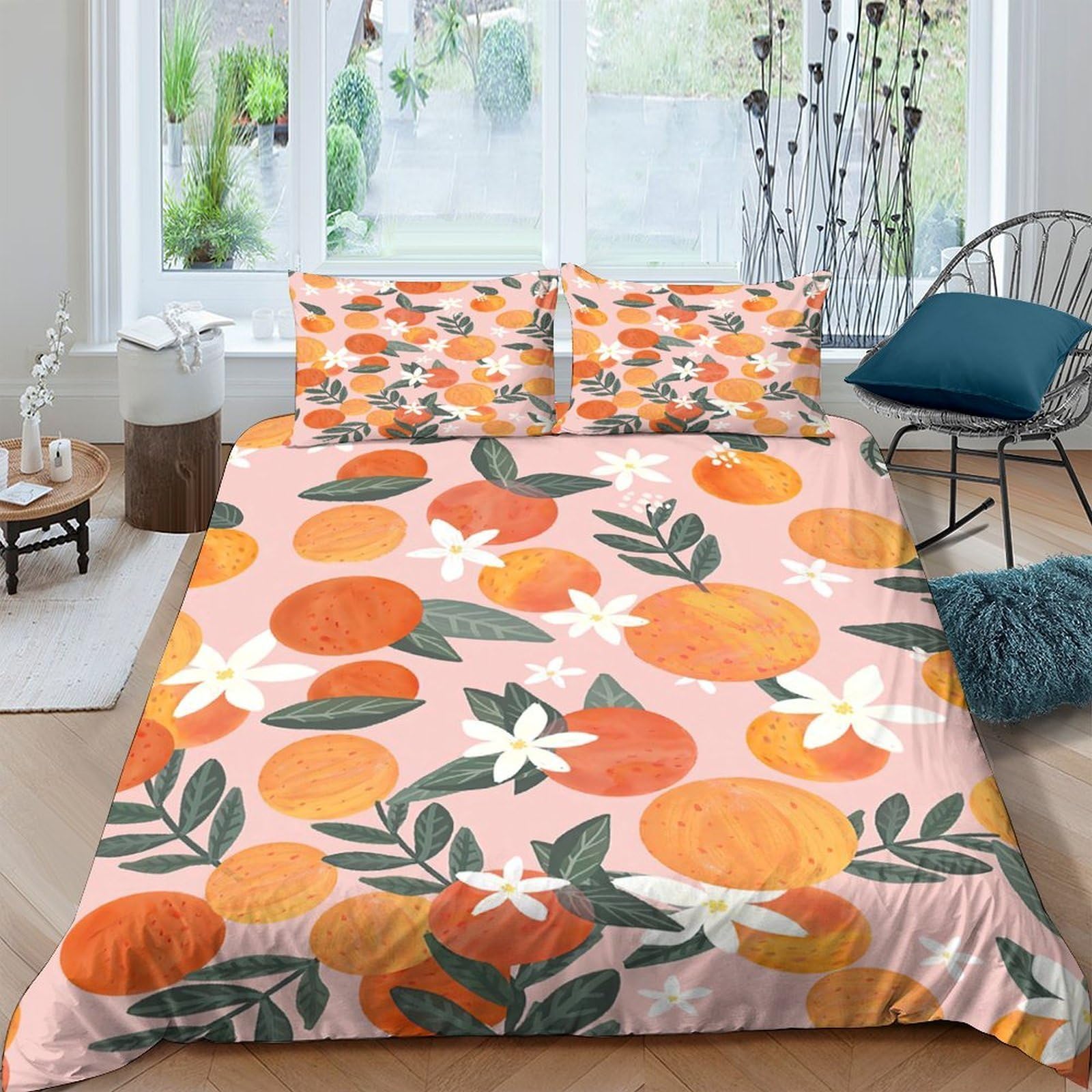 Ctjqhvkz Style-1 3D Printed Orange Blossom Fitted Sheet Microfiber Soft Peach Fruit Bed Cover For Bedroom Guest Room Decor Single（135X200cm）