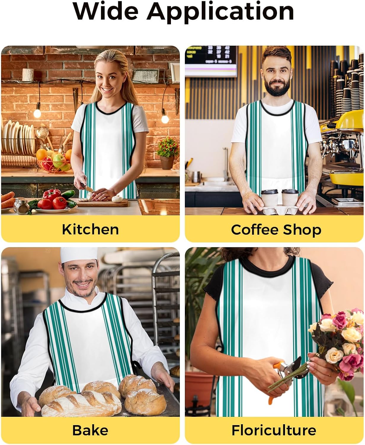 Turquoise Stripes Cobbler Aprons with 2 Pockets for Women Men, Bohemian Abstract Striped White