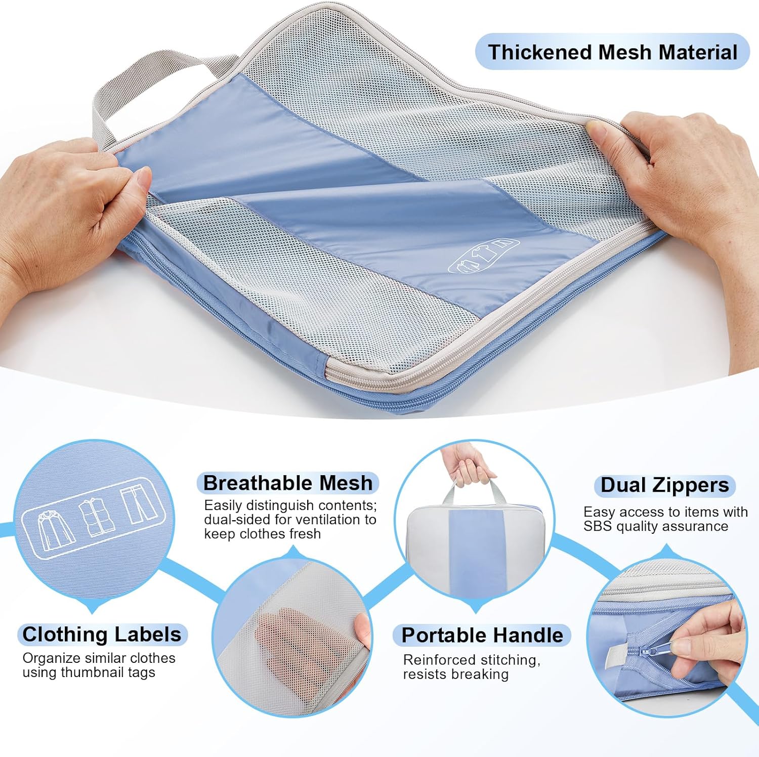 10 Set Compression Packing Cubes for Travel Essentials,Compressible Expandable Packing Cubes for Suitcase,OlarHike Luggage Organizer Bags for Travel,Handy Helper for Organizing Clothes(Light Blue) - Image 6