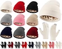 18 Pcs Winter Warm Beanie Hats and Touch Screen Gloves Bulk Slouchy Beanie Hat Fleece Lined Skull Caps for Men Women
