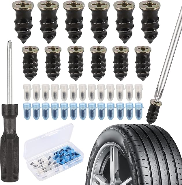 Zocipro 30Pcs Tyre Repair Kit Rubber Nails with Screwdriver, Self-Service Car Puncture Repair Kit, Universal Tire Repair Fast Repair Tool for Motorcycle Auto Car (15 S+15 L)
