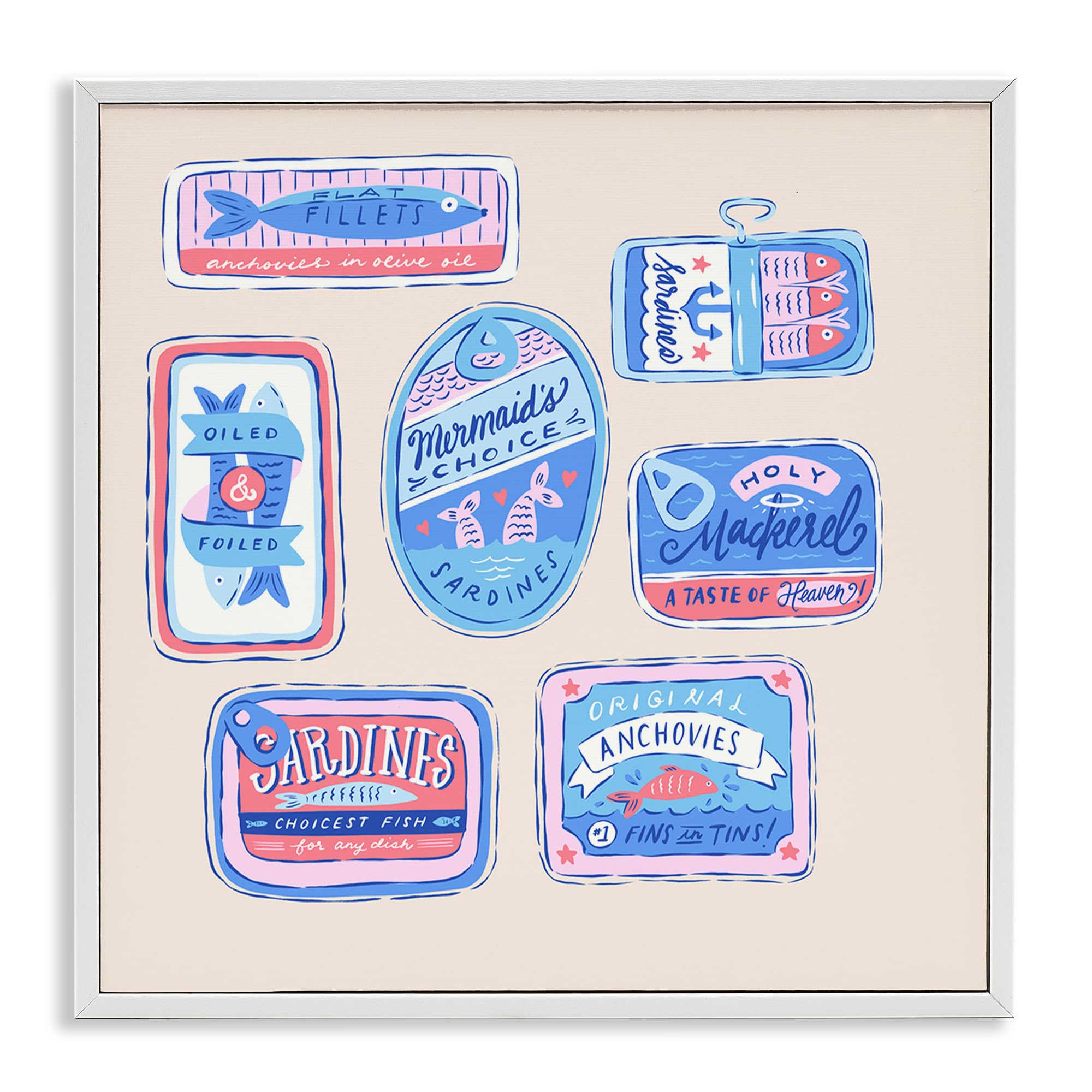 Stupell Industries Krissy Mast Giclée-Kunst, Fischkonserven, gerahmt, Weiß, gerahmt, 43,2 x 43,2 cm