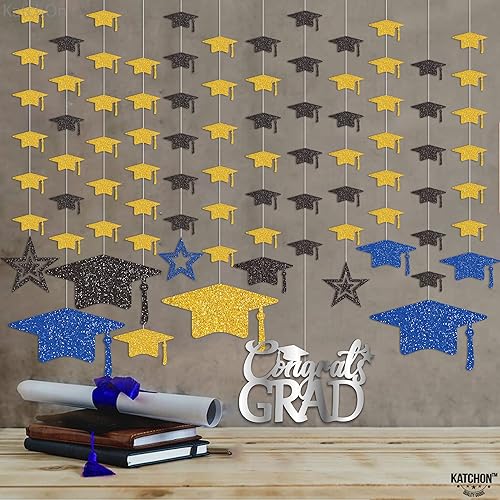 Miniatura 6 de KatchOn, Guirnalda de gorra de graduación con purpurina, 12 cuerdas, sin bricolaje, decoraciones de graduación azules y doradas 2025, decoraciones
