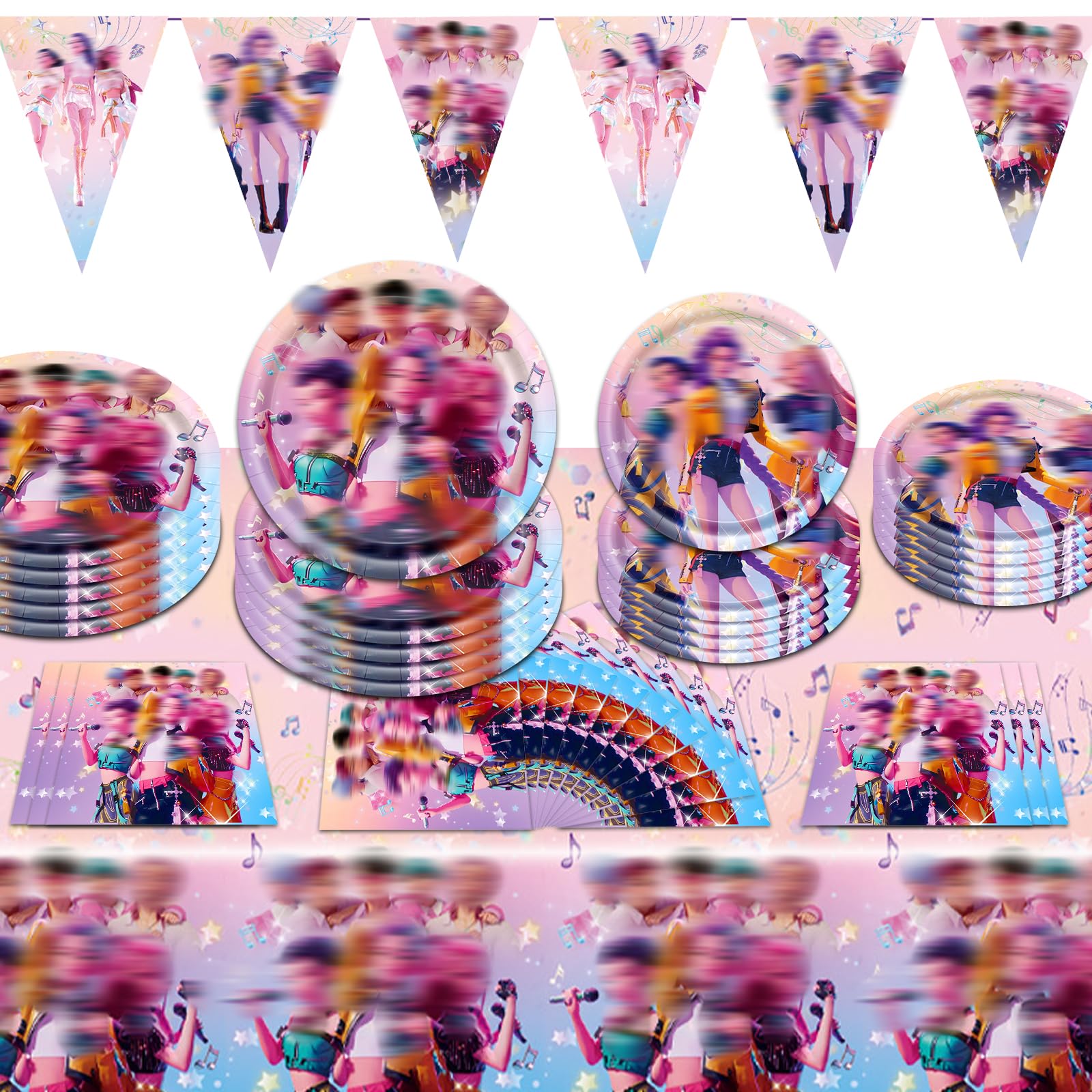 53 Pezzi Huntrs Set di Stoviglie a Tema per 10 Ospiti, Huntrs Piatti Carta Compleanno, Articoli da Tavola per Feste di Compleanno per Bambini, Include Piatto, Tovaglia, Tovagliolo