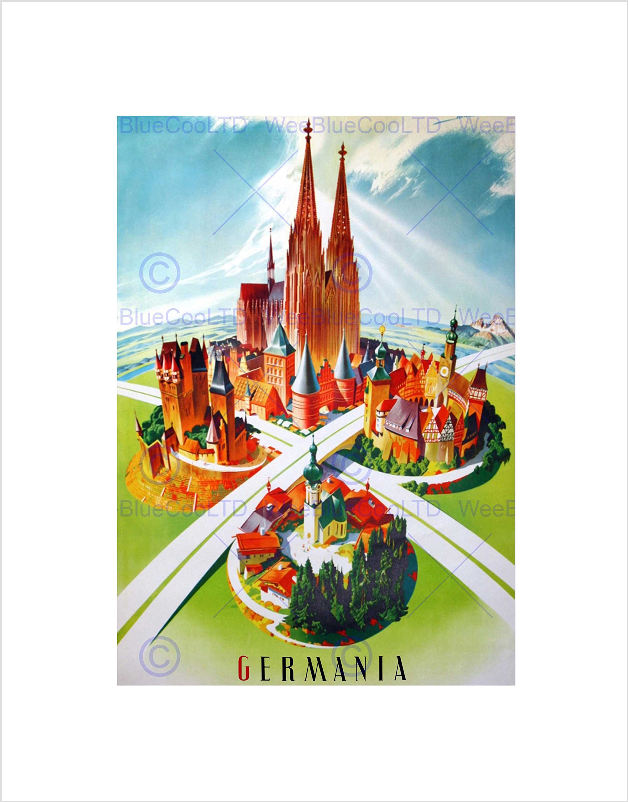 Wee Blue Coo TRAVEL GERMANIA CHAPEL VILLAGE ILLUSTRATION BLACK FRAMED ART PRINT B12X10179