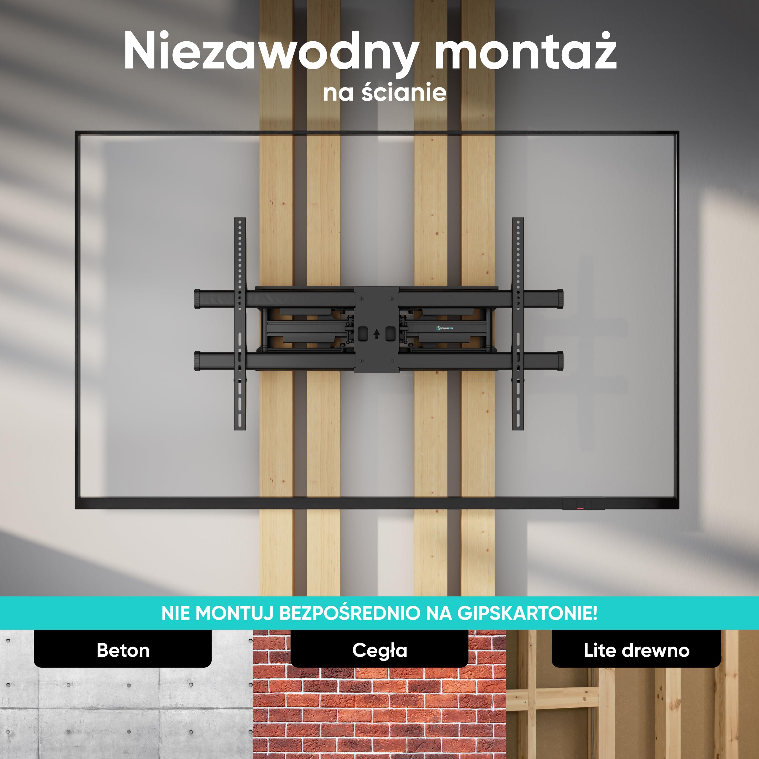 ONKRON Uchwyt ścienny Full Motion TV do telewizorów 42-120 cali do 99.8 kg, wytrzymały uchwyt na telewizor z obrotowym i nachyleniem, ramię przedłużające, maks. VESA 1000 x 600, duży przegubowy uchwyt