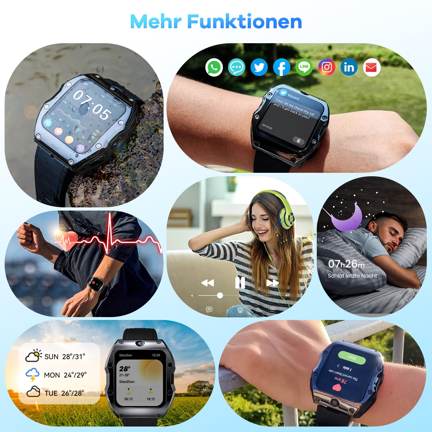 Rogbid 4G LTE Smartwatches, telefon dla mężczyzn, rozmowy i SMS-y, podwójny aparat 13 MP + 8 MP, wszystkie ceramiczne smartwatchy z gniazdem na kartę SIM, GPS, tętno, tlenek (czarny ceramiczny 128 GB)