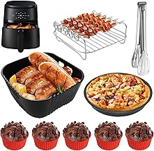 9 piezas Accesorios Freidora de Aire para Aigostar 4L, Philips 2000-Serie 4,2L (NA229/00), Russell Hobbs 4l, 20CM Molde Silicona Freidora de Aire sin Aceite, Reutilizable Moldes Silicona Air Fryer