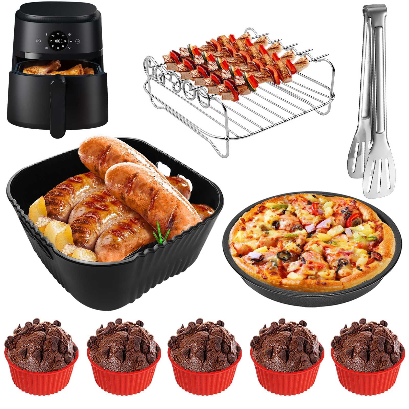 9 Pieces Air Fryer Accessories for Aigostar 4L, Philips 2000-Series 4.2L (NA229/00), Russell Hobbs 4L, 20CM Silicone Mold Air Fryer Oilless, Reusable Silicone Molds Air Fryer