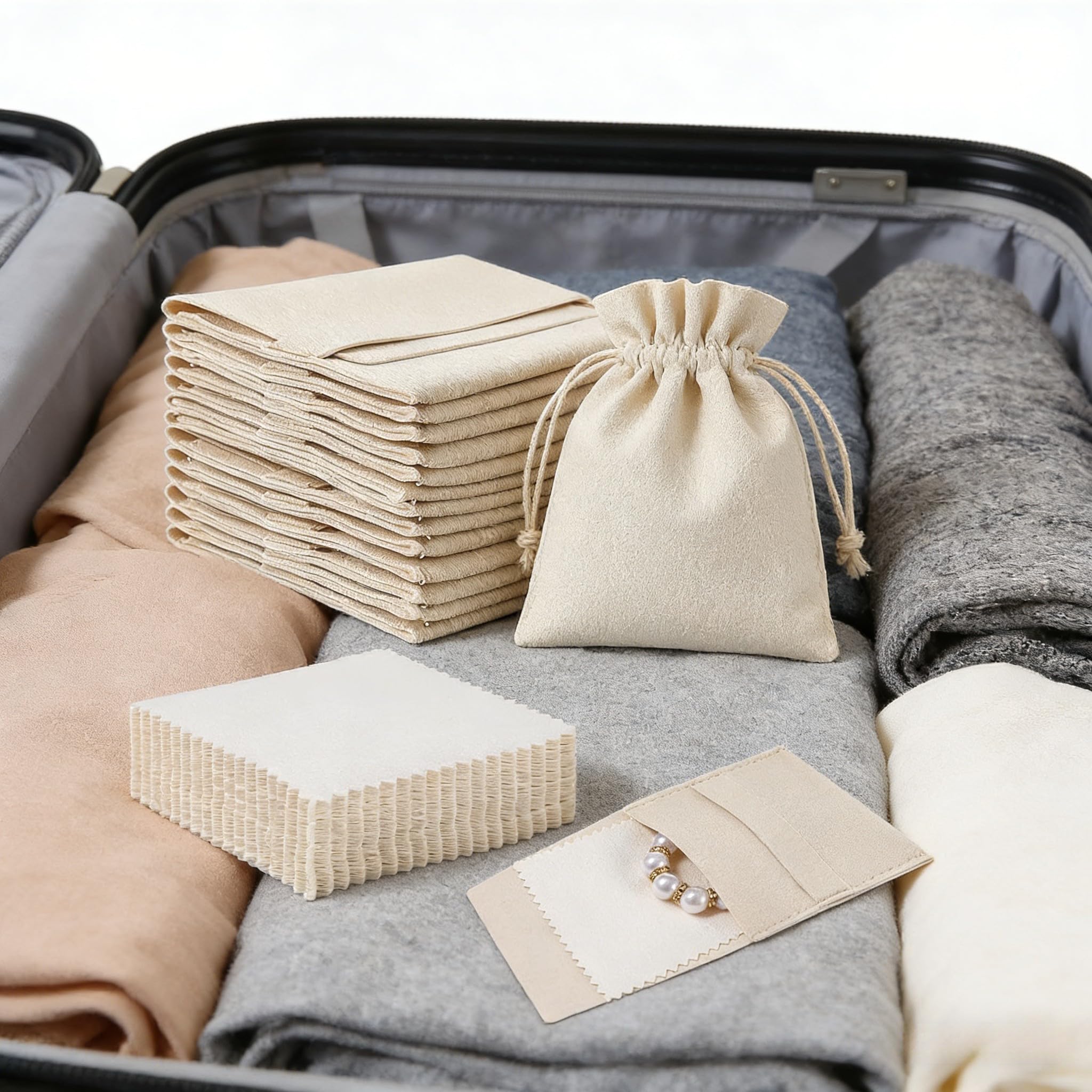 Juego de bolsas de microfibra para joyas con correa fija, bolsas de almacenamiento de tacto suave de terciopelo para anillos, aretes, collares, pequeñas para bolsas para boda, para regalos, accesorios