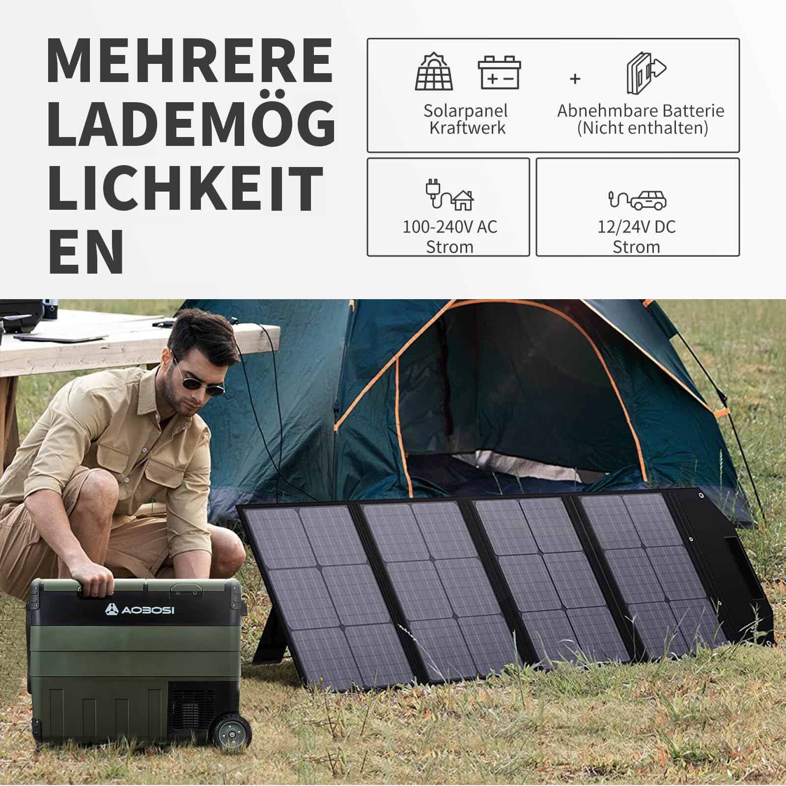 AAOBOSI 50L Kompressor Kühlbox, Dual Zone, Camping Kühlschrank mit APP | LED-Beleuchtung,12/24V und 100-240V, USB-Anschluss, -20°C bis 20°C,Kühlbox Kompressor für Auto, LKW, Boot, Camping und Reisen