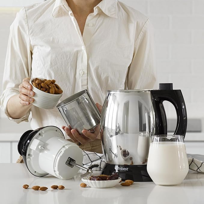 Tribest Soyabella SB-130 Deluxe Automatic Nut Milk Maker & Soy Milk Maker Machine, White/Stainless Steel