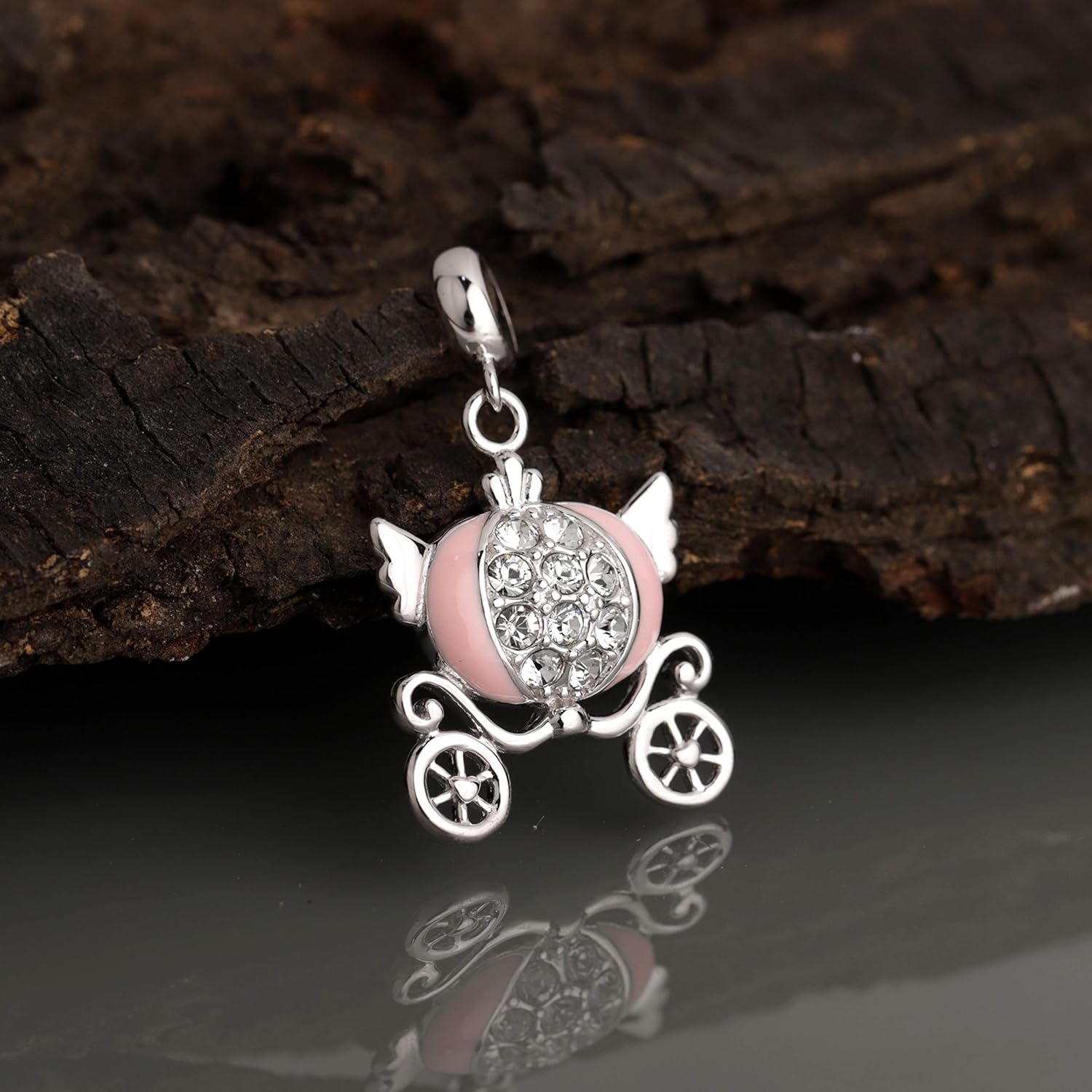 NirvanaIN Sterling Silver Pumpkin Cart Pendant, 925 Sterling Silver, Cinderella's pumpkin cart, Pumpkin Carriage Charms Cart, Christmas Gift