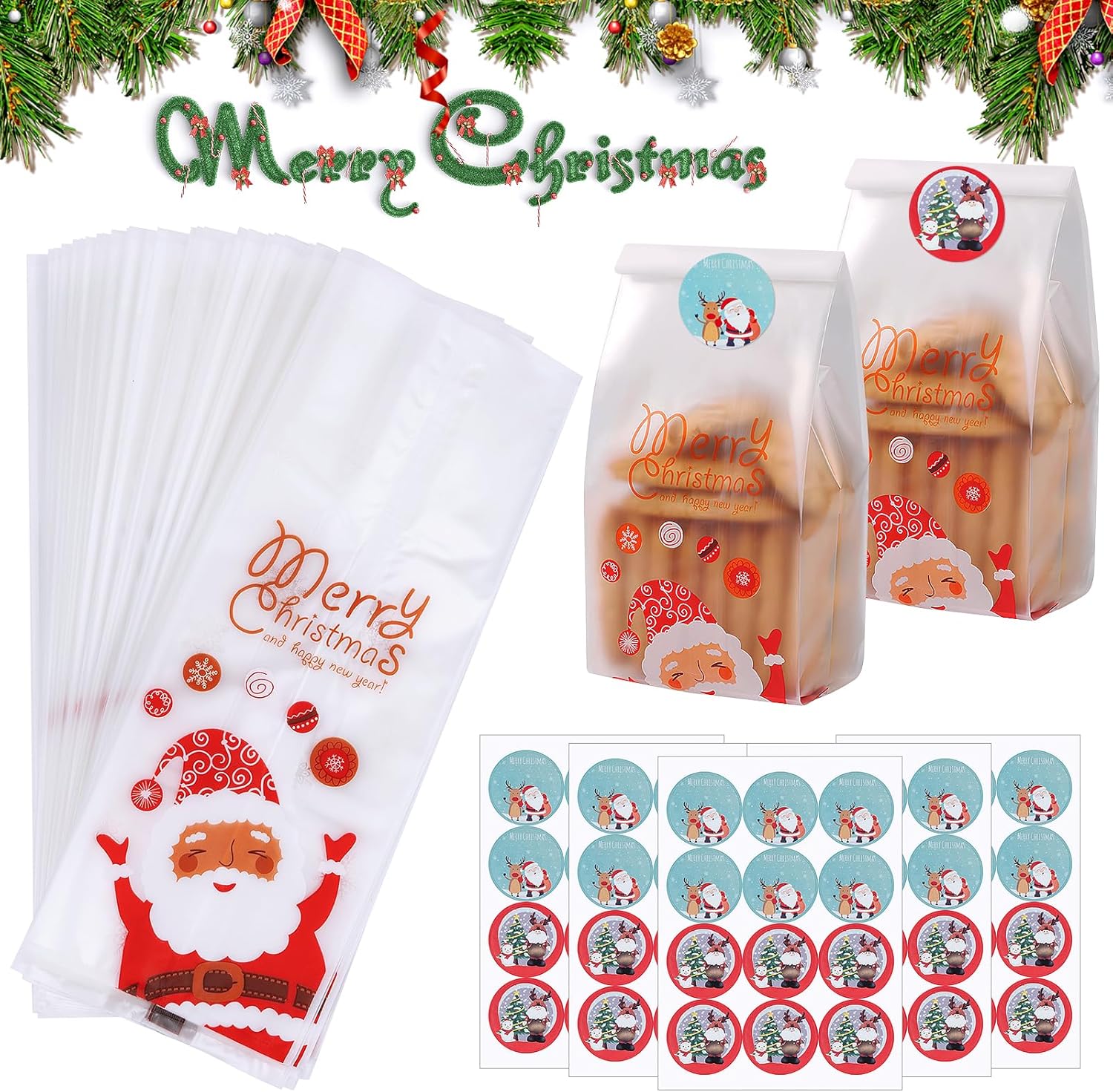 50 Pièces Sachet Biscuit Noel Sachet Plastique Transparent Sachet
