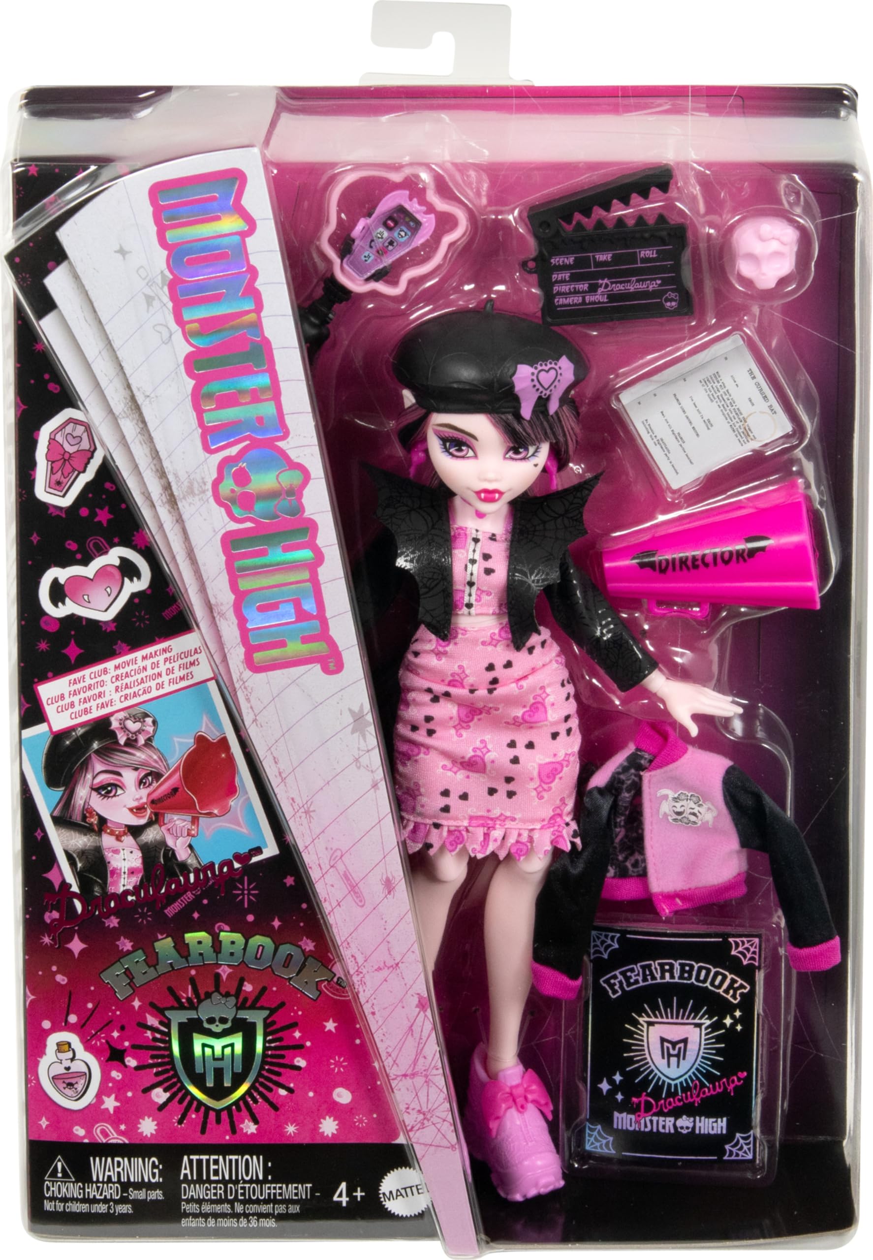 Monster High Fearbook Strasznik Draculaura Zestaw z lalką, kurtka, rocznik szkolny, scenariusz, rekwizyty filmowe HXW30