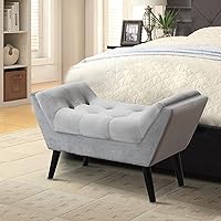 Vista 36 de Andeworld Banco de cama tapizado copetudo, taburete otomano de entrada, banco otomano de dos plazas (gris oscuro)
