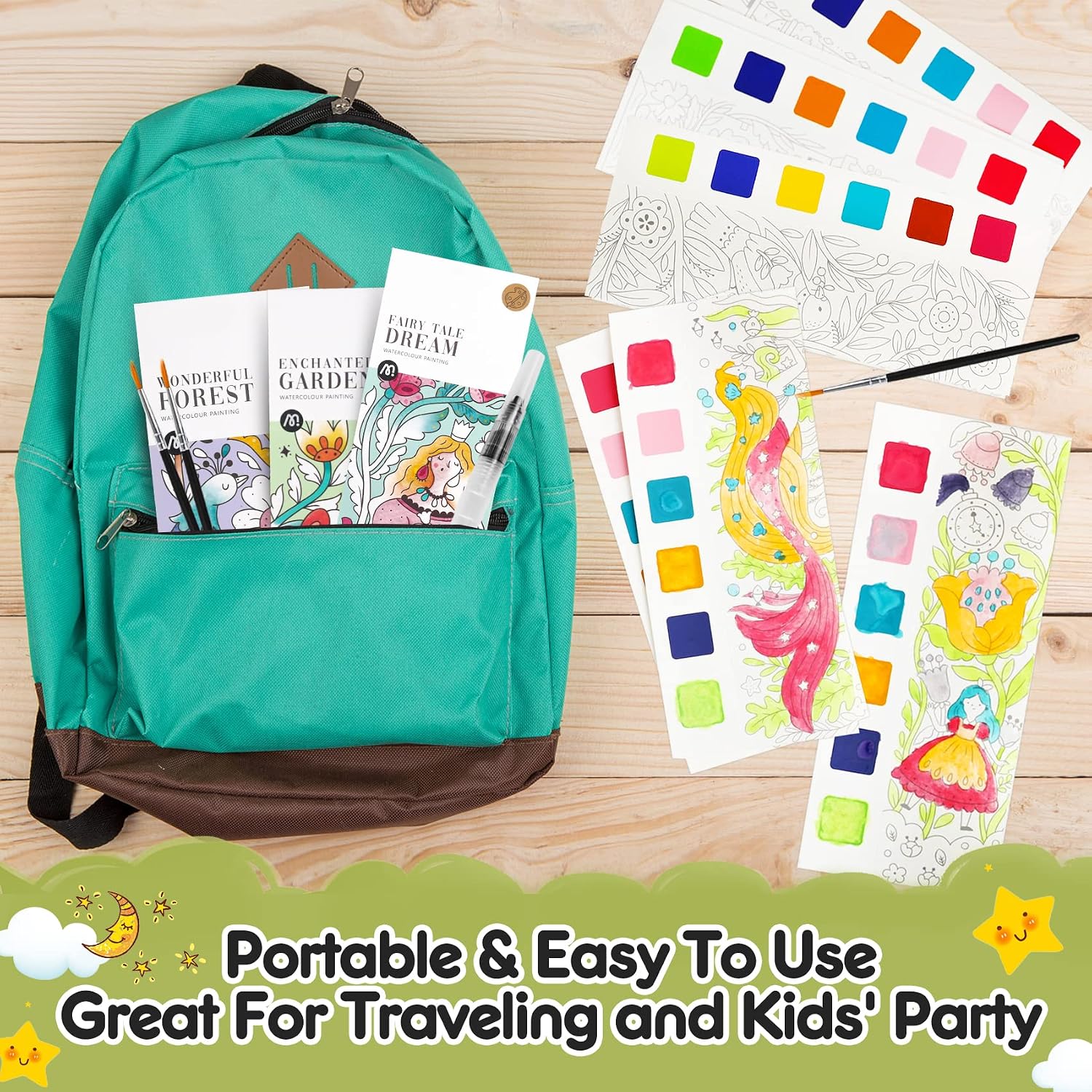 3pack Watercolor Painting Coloring Books, Paint with Water Arts & Crafts Kit for Kids, Pocket Watercolor Paint Bookmarks, Class Activities Art Supplies Party Favors Birthday Gift for Boys and Girls