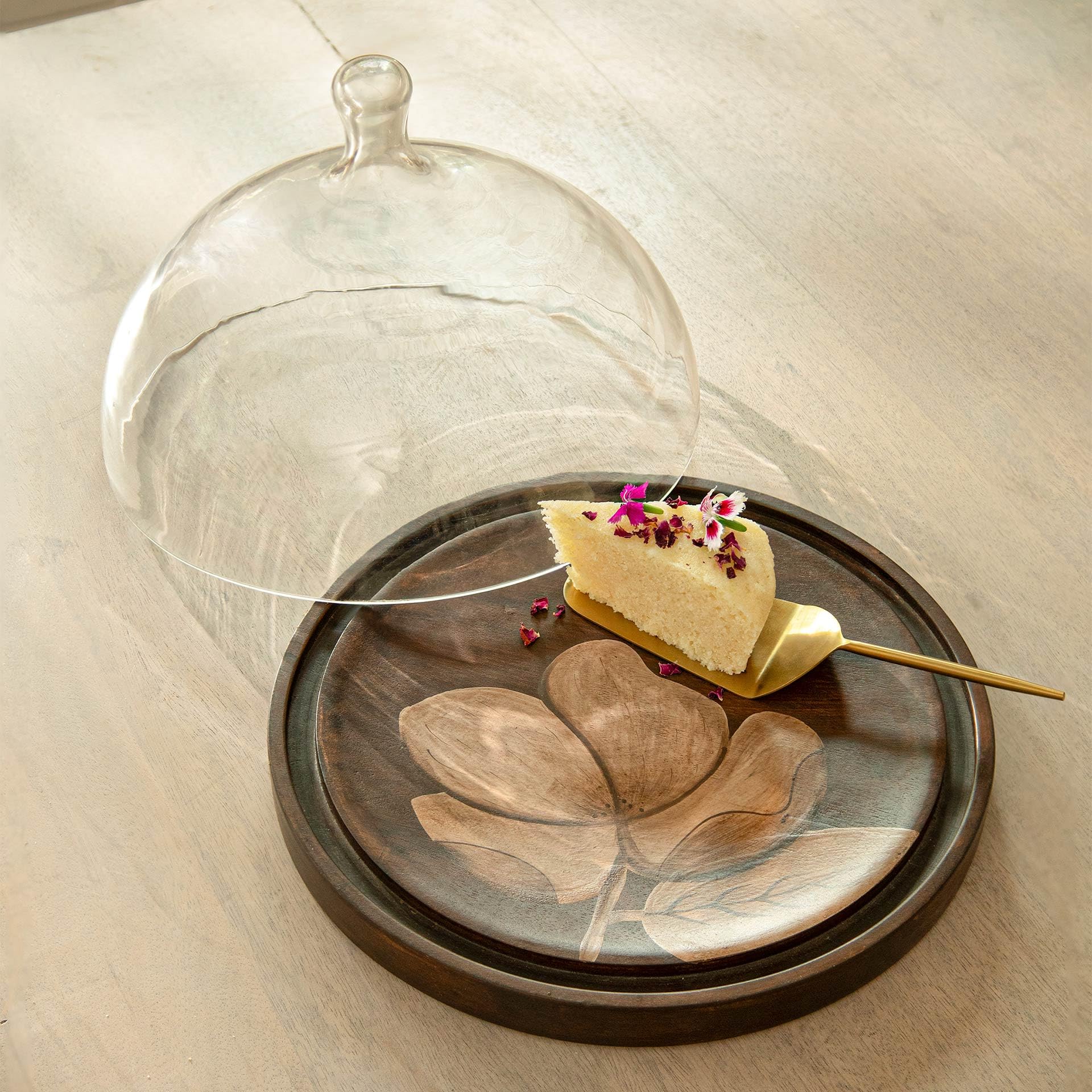 Sponsored Ad - Ellementry Tashi Glass Cloche with Wooden Painted Base, Round Cup Cake & Pastry Stand for Desserts, Stylish Pizza Stand for Parties, Weddings & Birthday, Serving Cake Plate with Dome Lid