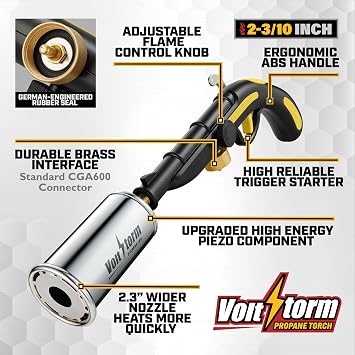 Cooking Torch Kitchen Blow Torch Flamethrower, Grill Gun Propane Torch Flame Thrower Gun with High Output, Adjustable Flame,Food Sous Vide Culinary Torch for Searing Steaks Campfires-Tank Not Included
