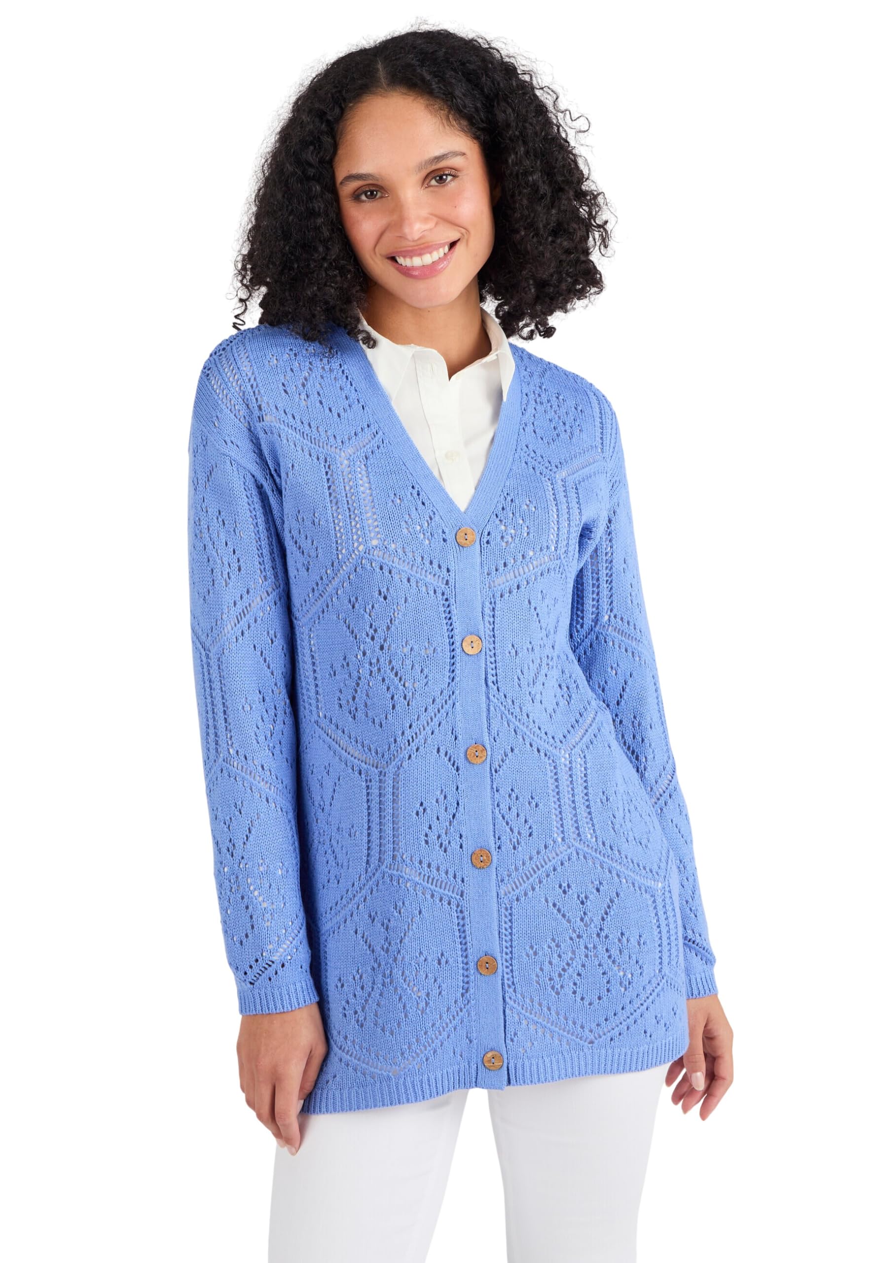 Damart - Longline Cardigan, Cornflower, 18/20