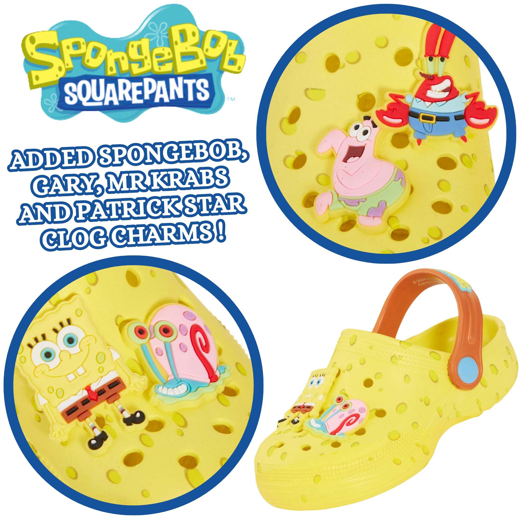 SPONGEBOB SQUAREPANTS Zoccoli Charms Sandali per Bambini Ciabatte estive con Cinturino Posteriore Scarpe da Spiaggia Vacanza