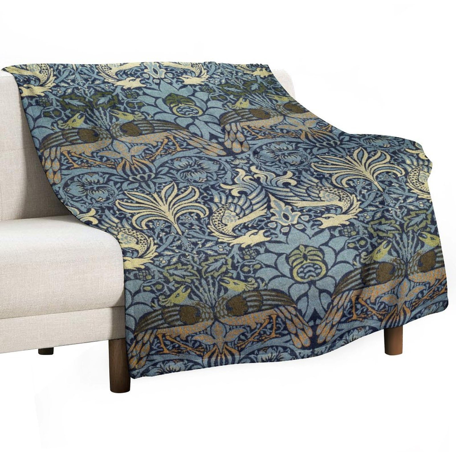 Nanacur William Morris Vintage Art Blanket, Vintage Flowers Peacock Dragon Print Super Soft Flannel Throw Blanket for Bed Sofa (330GSM Flannel) 50"x70